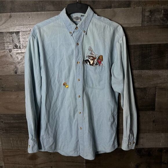 VTG Looney Tunes Button Down Shirt Large - Picture 1 of 4